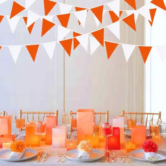 32Ft Orange White Triangle Flag Fabric Banner Pennant Garland Bunting Streamers {4}