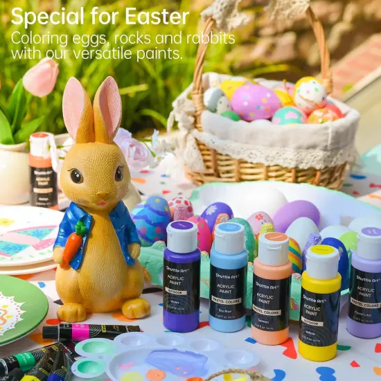 54 Colors Acrylic Paint, Shuttle Art Acrylic Paint set with 12 Paint Brushes, 2oz/60ml Bottles, Rich Pigmented, Water Proof, Premium Paints for Artists, Beginners and Kids on Canvas Rocks Wood Ceramic {2}