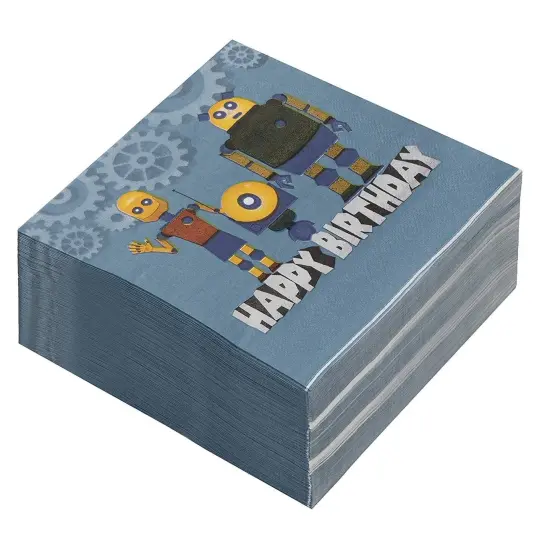 Robot Paper Napkins for Kid's Birthday Party (6.5 In, 150 Pack) Blue {7}