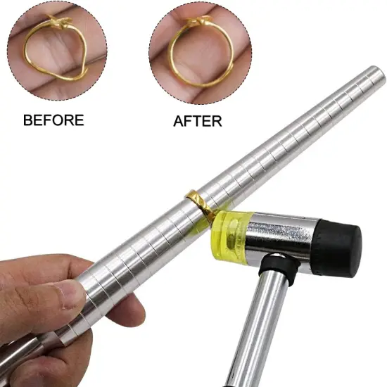 Rould Ring Mandrel Metal Ring Sizer Gauge Set with Jewelers Rubber Mallet Hammer Ring Measurement Tool Finger Sizing Size Measuring US Sizes 0-13 Steel Jewelry Making Tools {2}