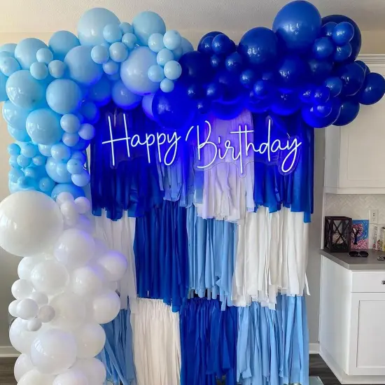 161Pcs Boy's Birthday Blue Macaron Balloons Garland Kit Dark and Baby Blue Chrome White Balloons Arch Kit for Baby Shower Wedding Party Decoration {5}