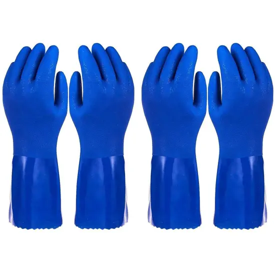 2 Pairs Heavy Duty Rubber Cleaning Gloves for Kitchen, Household, Dishwashing, Reusable and Cotton Lined (XL, Blue) {1}
