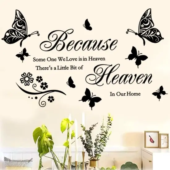 Wall Stickers Quotes Saying Wall Decals Because Someone We Love is in Heaven Decal Peel and Stick Lettering Words Wall Art Decals Vinyl Inspirational Religious Wall Sticker for Home Family Room Decor {4}