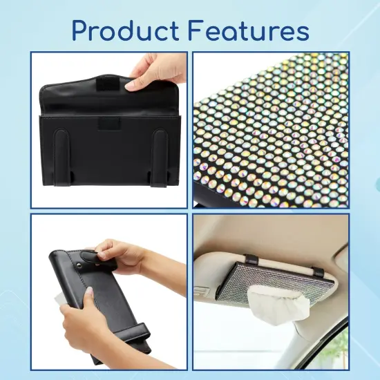 Sparkly Black Sun Visor Tissue Holder for Car, 12 Bags of Refill Tissues, 24 Sheets Each {4}