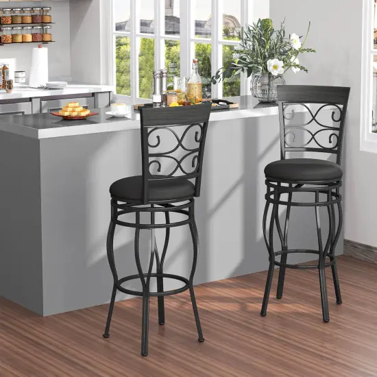 Costway Set of 2/4 Vintage Swivel Bar Stools 30'' Bistro Upholstered Dining Chairs Black {2}