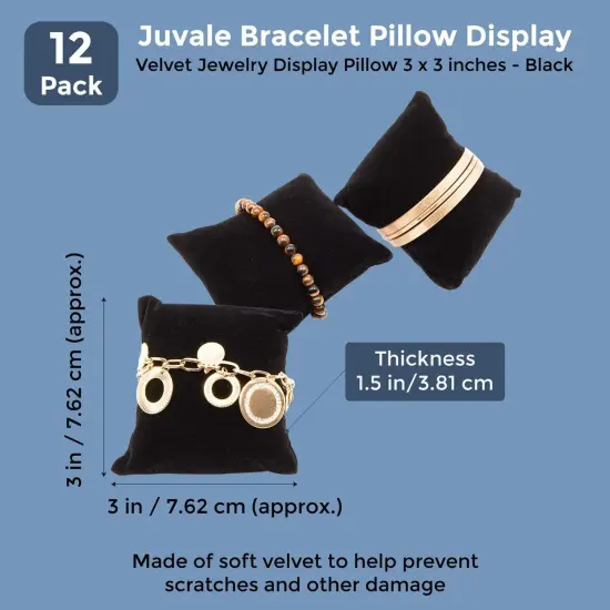 12 Pack Velvet Bracelet Cushion Pillows for Watches and Bangles, Jewelry Display for Selling, Black (3 x 3 In) {4}