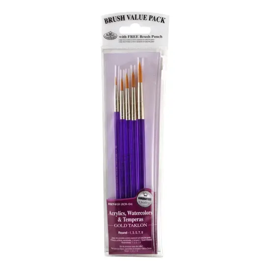 RSET-9131 | 5pc Golden Taklon Long Handle Round Brush Set {1}