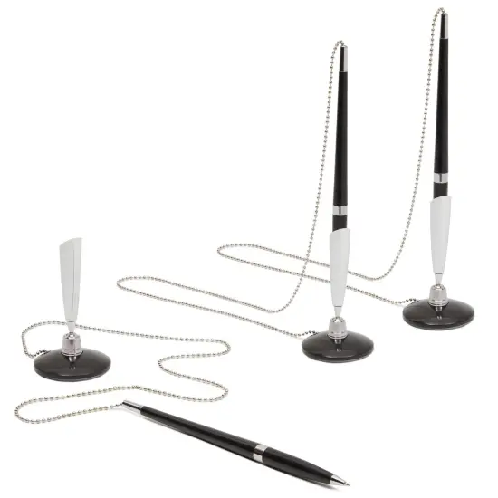 Juvale 3 Pack Desk Pen with Chain - Adhesive Security Pen Holder - 26" Long Chain for Business Counter, Front Desk, Reception, Bank, Hotel (0.5mm Black Ballpoint Pens) {1}