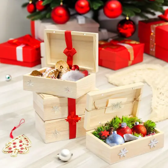 4 Pack Small Unfinished Wood Boxes for Crafts with Hinged Magnetic Lid (5.5 x 3.5 x 2 In) Brown {2}