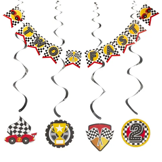 51 Piece Two Fast Car Themed Birthday Decorations, Party Supplies Including Banner, Cake Toppers, Balloons, Centerpieces, and Wall Signs Multicolor {5}