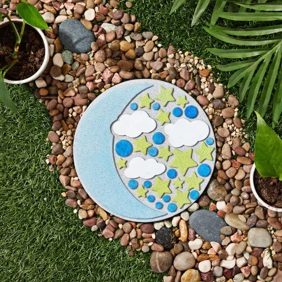 11-Piece 10-Inch Paint-Your-Own Moon and Stars Stepping Stone Kit - Includes 1 Moon and Stars Stone, 8 Pots with 10ml Acrylic Paint Each, and 2 Brushes for Yard Walkway Decorations Multicolor {2}