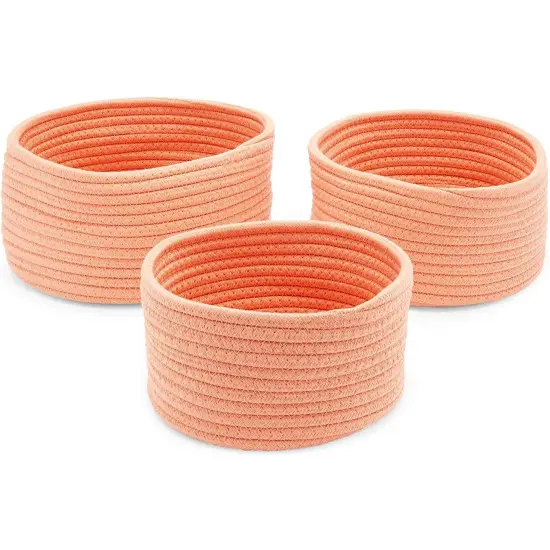 Farmlyn Creek Cotton Woven Baskets for Storage, Peach Organizers (3 Sizes, 3 Pack) Orange {4}