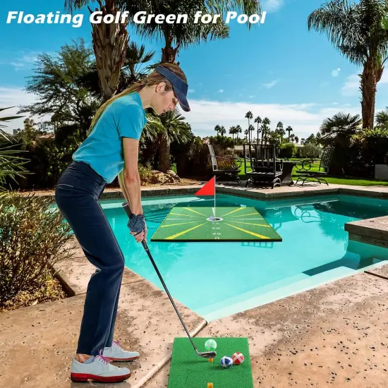 5x4ft Golf Hitting Mat & Floating Golf Green (1.5x1.2m) - Premium Practice Turf for Indoor/Outdoor, Pool, Backyard with 7-Iron Club, Balls, Tees - Perfect Gift for Men/Dad/Golf Lovers {6}
