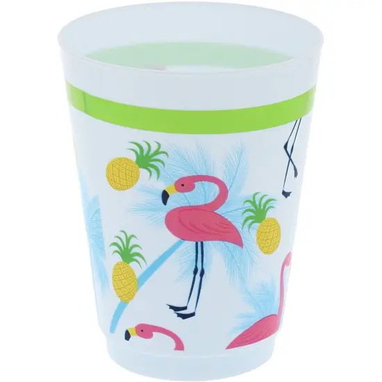 Blue Panda Plastic Party Cups 16 Pack - Tropical Flamingo Reusable Tumblers - 16 oz {4}