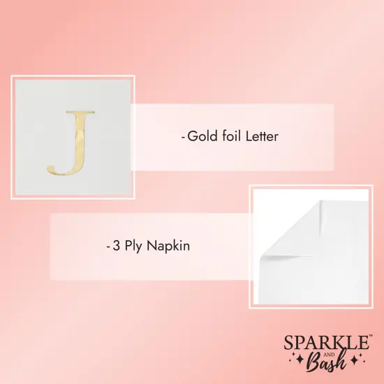 Sparkle and Bash 100 Pack Gold Foil Initial Letter J White Monogram Paper Napkins for Wedding Reception, Table Decorations (4 x 8 In) {4}
