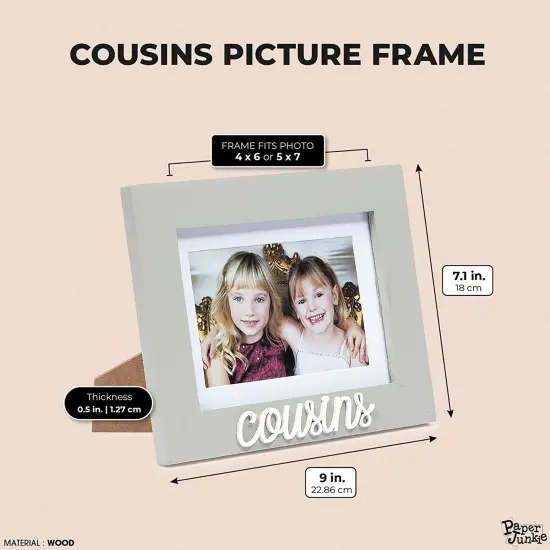 4x6 and 5x7 Cousins Picture Frame, Cousins Word Attachment, White Beveled Mat (9x0.5x7.1 In, Gray) Grey {4}
