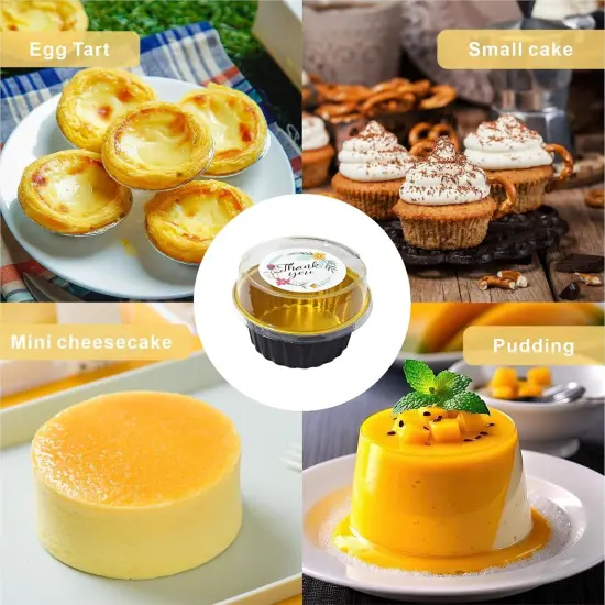 100 Pack Aluminum Foil Cupcake Baking Cups w Lids Spoons and Stickers for Party Supplies,5oz Mini Cake Pans Disposable Ramekins Cups Holder Containers for Mothers Day Gifts Birthday Baby Shower {3}