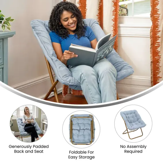 Emma and Oliver Aisling Oversized Folding Saucer Chair for Dorm, Bedroom AquaFabric/SoftGold {3}