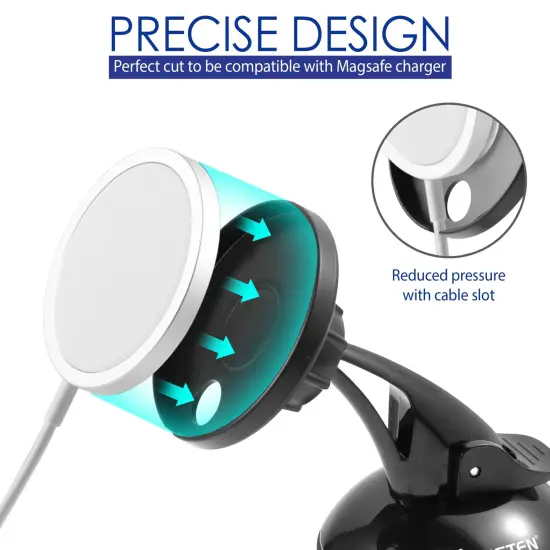 Insten Car Phone Holder Compatible with Magsafe Charger Wireless Charging Pad, Dashboard Windshield Mount Adjustable, Strong Suction Cup Black {2}