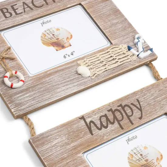 Hanging Beach Picture Frames for 4x6 Photos, Rustic Nautical Home Decor (9 x 30 x 0.25 In) Brown {6}