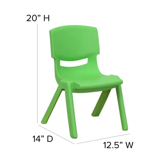 Emma and Oliver 4 Pack Plastic Stackable Pre-K/School Chairs with 10.5"H Seat Green {4}