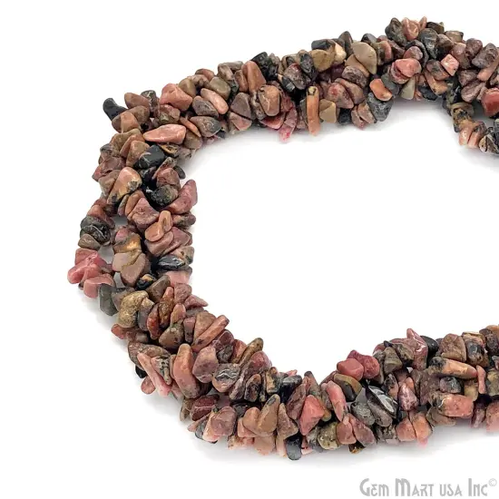 Rhodonite Chip Beads, 34 Inch, Natural Chip Strands, Drilled Strung Nugget Beads, 3-7mm, Polished, GemMartUSA (CHRN-70001) {1}