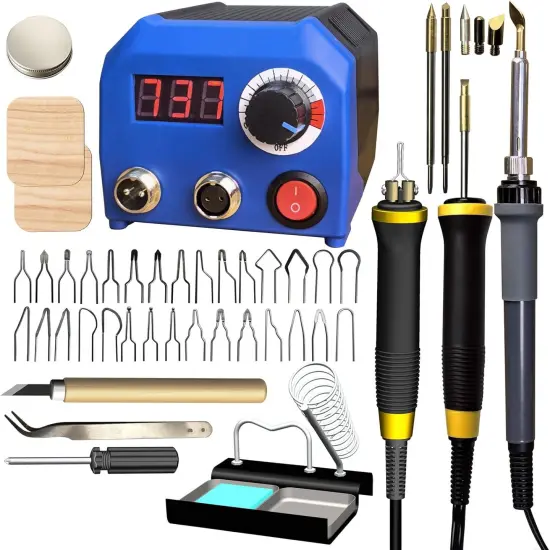 LH55-2-3 Wood Burner kit Wood Burning Tool Pen 25~750℃, Wood Burning kit with Digital Thermometer Temperature Adjustable Temperature, 3 pyrographic Wood Burning pens, 37 Wood Burning Pen Tips {1}