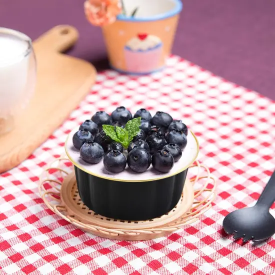 Disposable Ramekins with Lids, 8 oz 50 Pack Black Gold Aluminum Foil Cups, Disposable Creme Brulee Muffin Cupcake Baking Cup Mini Pudding Cups for Party Wedding Birthday {5}