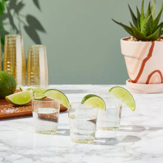 100 Pack Gold Glitter Plastic Shot Glasses, 2oz Cups for Weddings, Birthday Parties Brown {2}