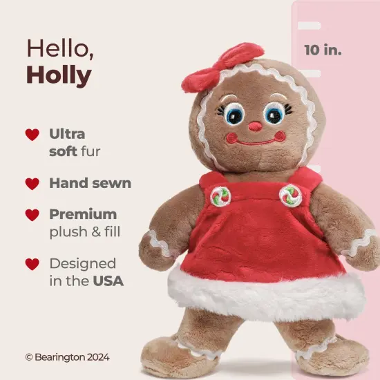 Bearington Holly Ginger Gingerbread Plush, Gingerbread Stuffed Animal, 10 In Christmas Doll, Ideal Christmas Stuffed Plush Gift for Toddlers, Kids & Teens, For Ages 3-14 Brown {2}