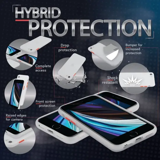 Translucent Matte Case For iPhone SE 2020 (2nd Gen), Hybrid Hard Back Soft Edges TPU Full Body Cover Clear White/Red, by Insten {2}