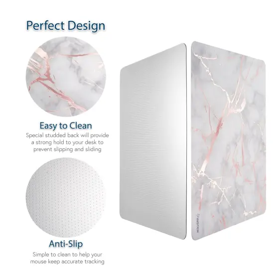 Insten Marble Mouse Pad for Computer Desk High Quality Ultra Thin Reflective Non Slip - White/Rose Gold {6}