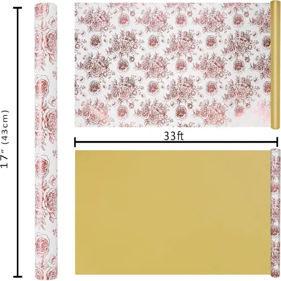 Reversible Floral Wrapping Paper Roll, 17Inch x 33 Feet (46.7 Sq. Ft) {5}