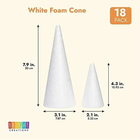 White Craft Foam Cones for Crafts, 2 Sizes (18 Pack) {2}