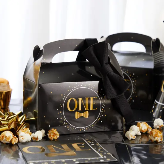 24 Pack Decorations for Boys 1st Birthday Party Favor Treat Box, Gable Boxes Decorations (Black) {2}