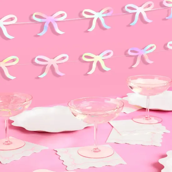 Iridescent Bow Hanging Garland - 4 pcs, 12' | Bachelorette Decorations, Tying The Knot Bride Bach Decor, Birthday Party Favor, Baby Shower Supplies, Coquette Photobooth Backdrop {4}