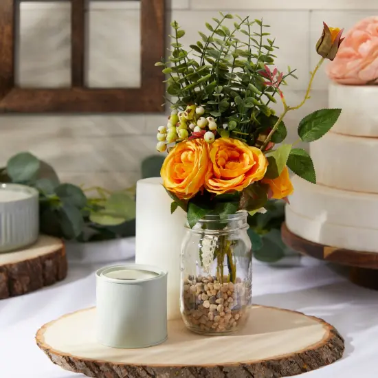 Yellow Silk Roses, Eucalyptus and Berry Bridal Bouquet, Wedding Centerpiece (15.7x7 In) {2}
