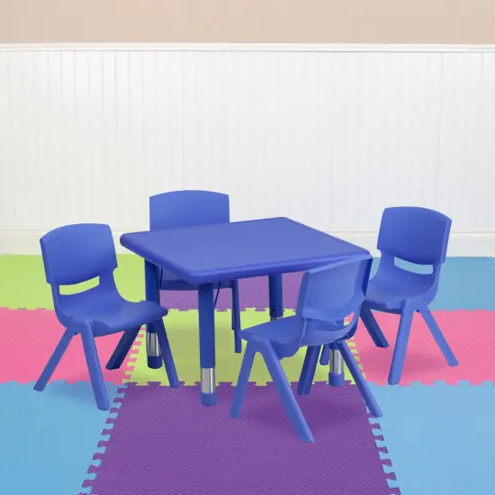 Emma and Oliver 24" Square Plastic Height Adjustable Activity Table Set with 4 Chairs Natural {7}