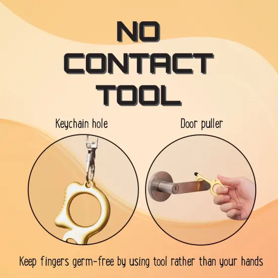2 Pack No Contact Touch Door Opener Tool with Stylus Ends & Retractable Keychain, Gold Black {2}