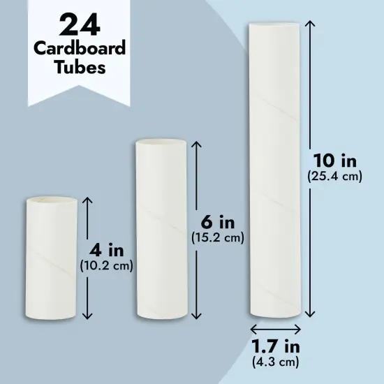 24 White Cardboard Tubes for Crafts, Empty Paper Rolls, Cylinders in 3 Sizes for DIY Art Projects (4, 6, and 10 Inches) {5}