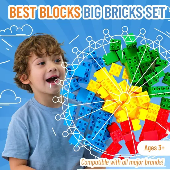 Best Blocks Big Blocks Set, Large Building Blocks for Ages 3-14, 100% Compatible with All Major Brands, Classic Colors, 84 Pieces Multicolor {2}