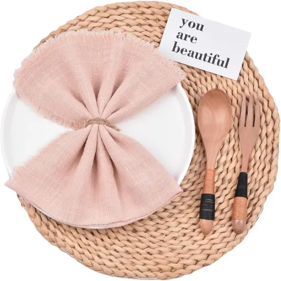 Pearl Pink 10 Pack Handmade Cloth Napkins Cotton Linen Easter Spring Napkins with Fringe Rustic Bulk Dinner Napkins for Wedding Party Baby Shower Table Decor {2}