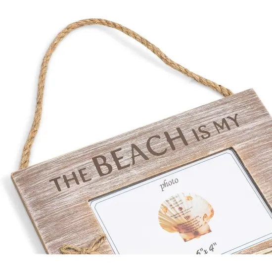 Hanging Beach Picture Frames for 4x6 Photos, Rustic Nautical Home Decor (9 x 30 x 0.25 In) Brown {5}