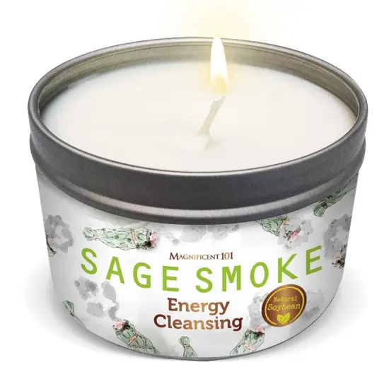 Magnificent 101 Long Lasting Pure White Sage Smoke Smudge Candle | 6 Oz - 35 Hour Burn | Made of Soy Wax for House Energy Cleansing Purification, Chakra Healing & Manifestation Multicolor {1}