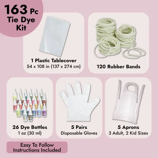 26-Color Tie Dye Kit for Adults, Kids - Fabric Dyes for Clothing with Instructions, Table Cover, Rubber Bands, Gloves, and Aprons Multicolor {3}