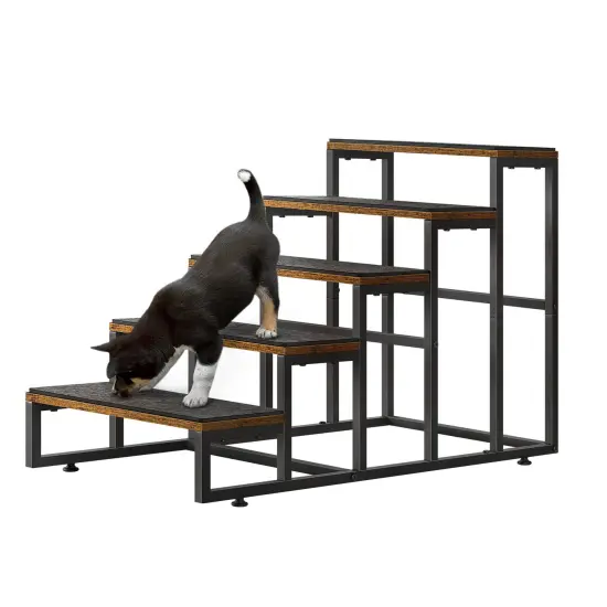 4-Step Dog & Cat Stairs with Non-Slip Base &ndash; Sturdy Wood/Metal Pet Ladder for Sofa, Bed & Balcony, Joint-Friendly Design (Brown) {1}