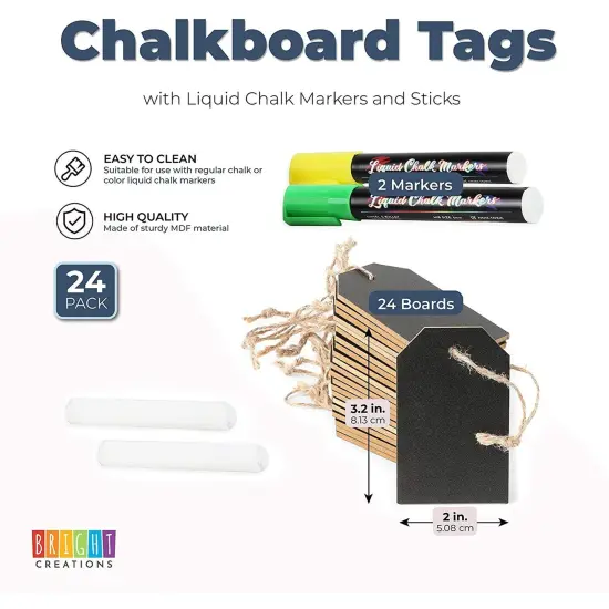 Chalkboard Tags with Liquid Chalk Markers, String and Chalk (24 Pieces) White {2}