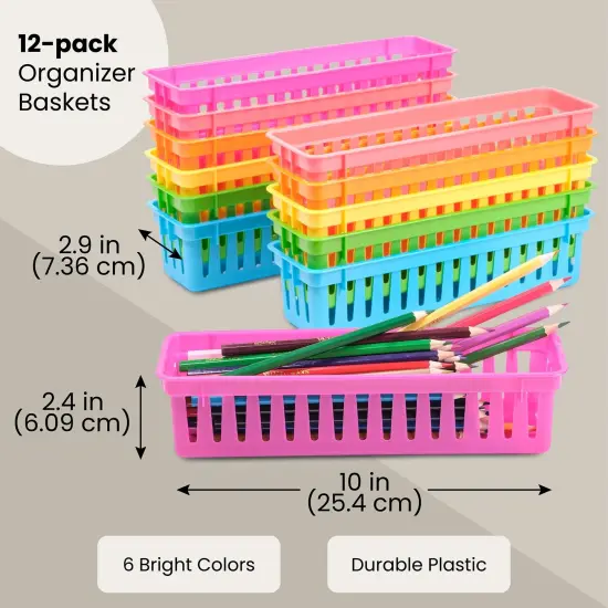 12-Pack Pencil Holder Trays and Organization Baskets - Plastic Caddy for Desk and Elementary Teacher Supplies for Classroom Decoration {2}