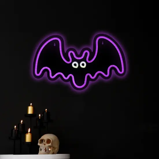 Northlight LED Bat Neon Lighted Halloween Wall or Window Decoration - 15" - Purple {4}