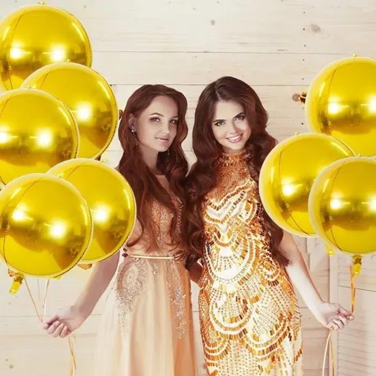 10 pcs Gold 4D balloon, 15 inch Foil Mylar Sphere Balloon for Birthday Party,Wedding,Valentine's Day, Christmas,Baby Shower Decoration Supplies {5}